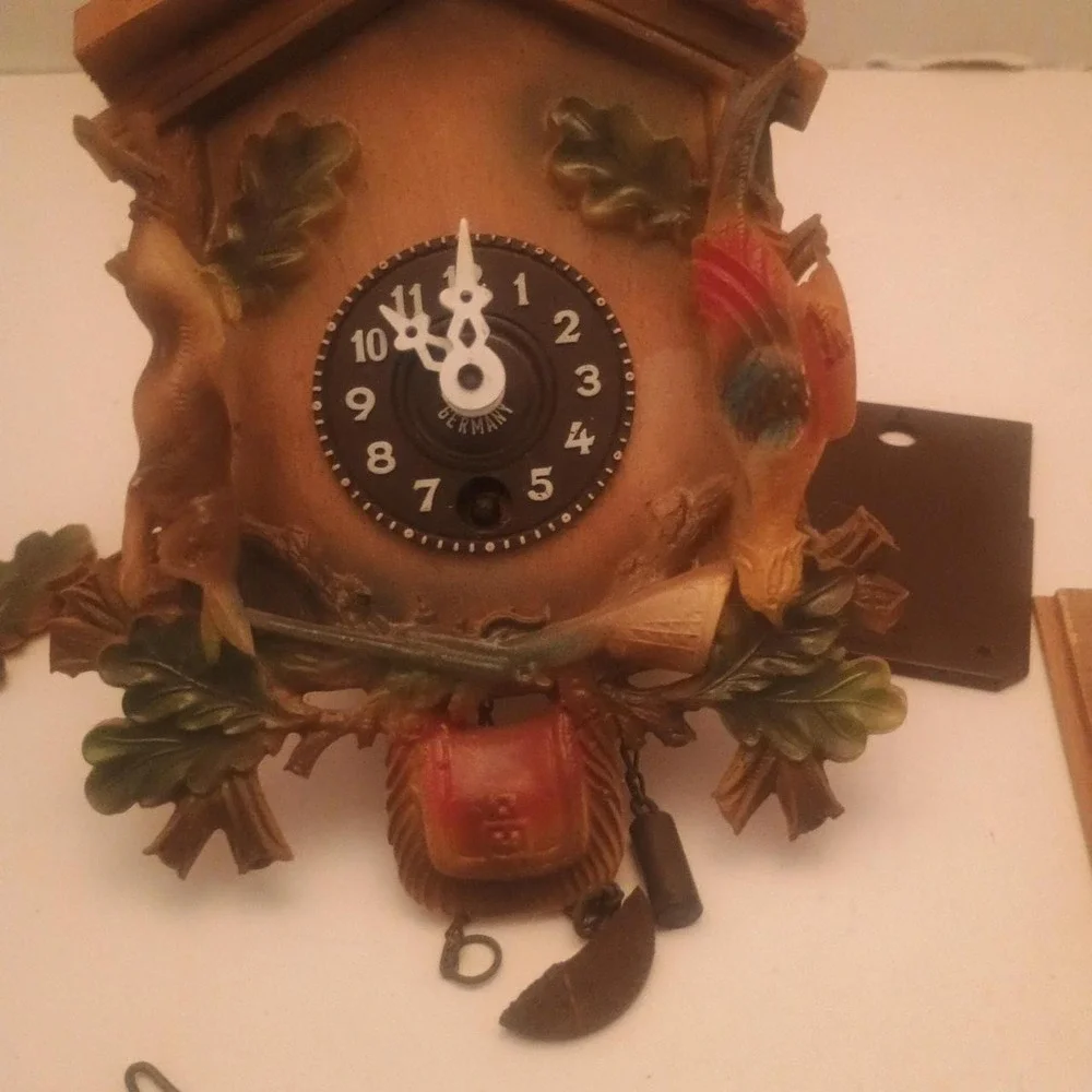 Vintage Carved Wood Cuckoo Clock For Repair Or Parts